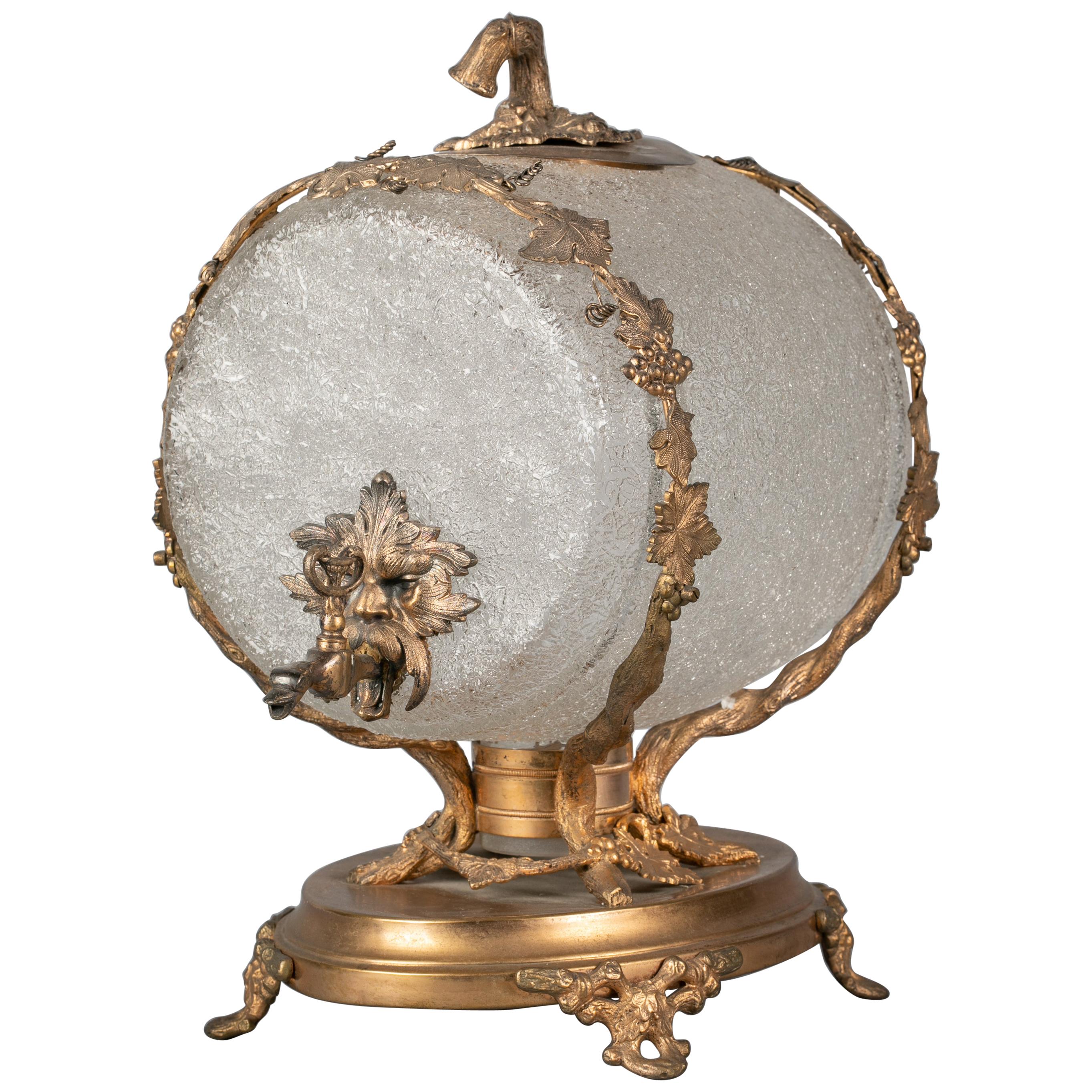 Large French Gilt Bronze and Frosted Glass Wine Barrel, circa 1890