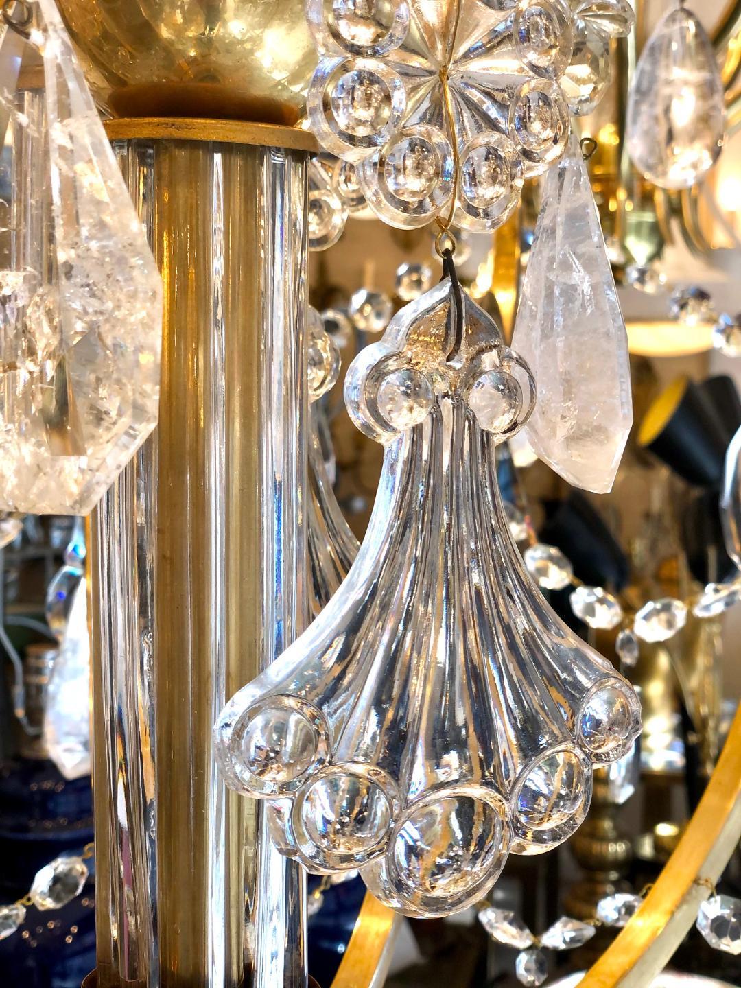 Early 20th Century Large French Gilt Bronze and Rock Crystal Chandelier