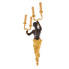 Large French Gilt Bronze Figural Wall Lights with Satyr & Nymph