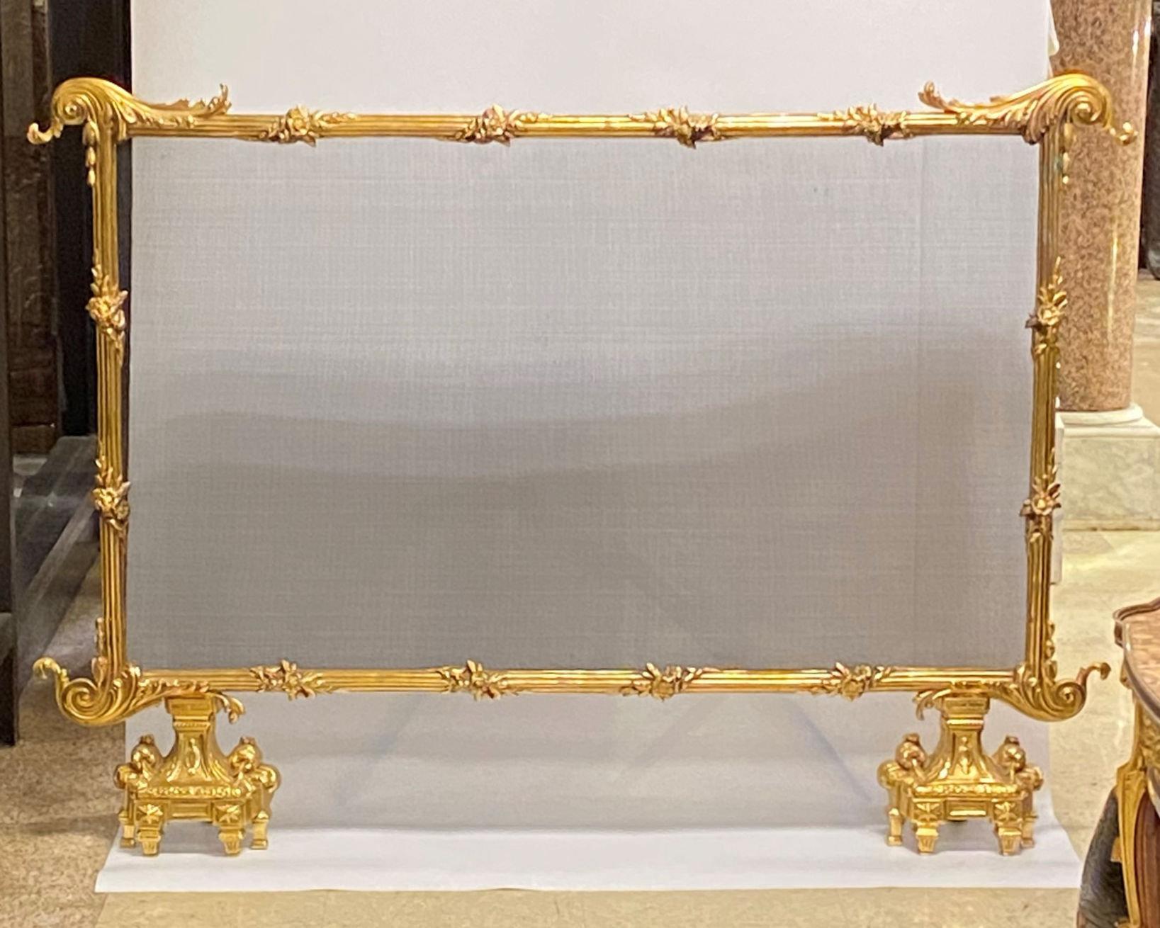 Large French Gilt Bronze Firescreen in the Louis XVI Style 11