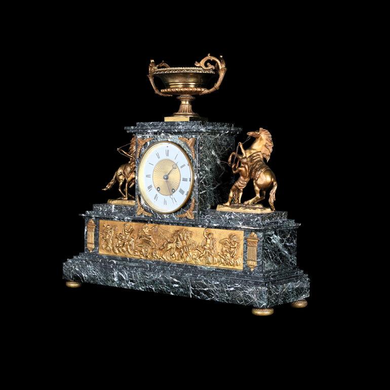 19th Century Large French Gilt Bronze & Marble Mantle Clock Set “Balthazar París”