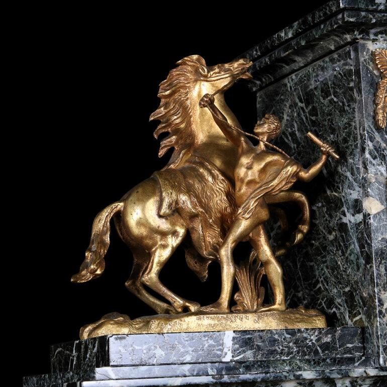 Large French Gilt Bronze & Marble Mantle Clock Set “Balthazar París” 1