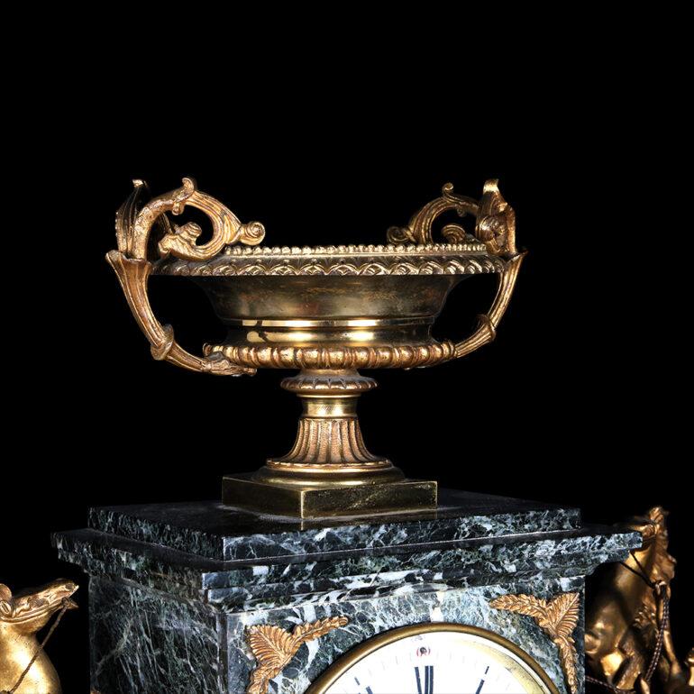 Large French Gilt Bronze & Marble Mantle Clock Set “Balthazar París” 5
