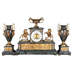 Antique Large French Gilt Bronze & Marble Mantle Clock Set “Balthazar París”