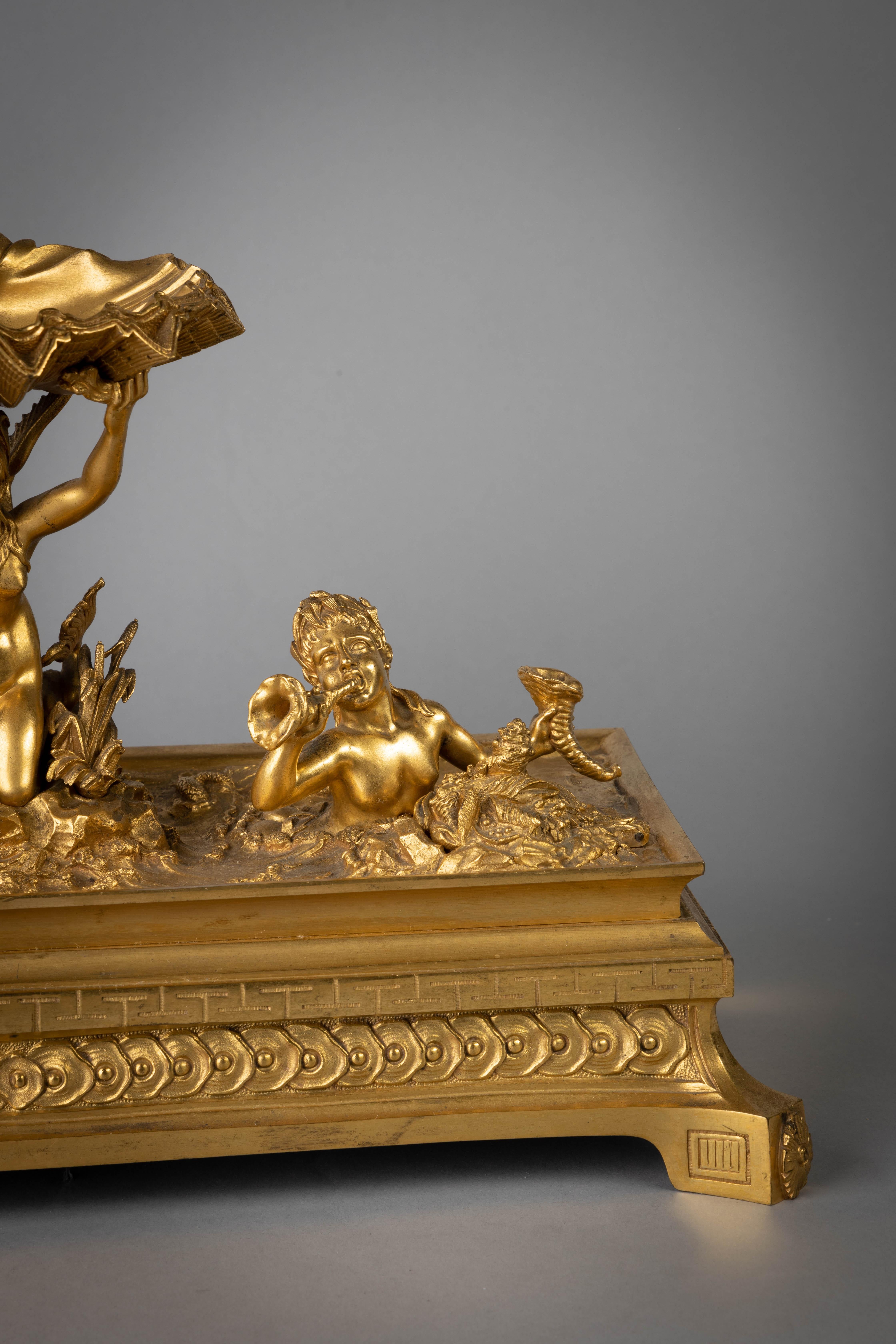 Francese Grande calamaio da marina francese in bronzo dorato, 1875 circa in vendita