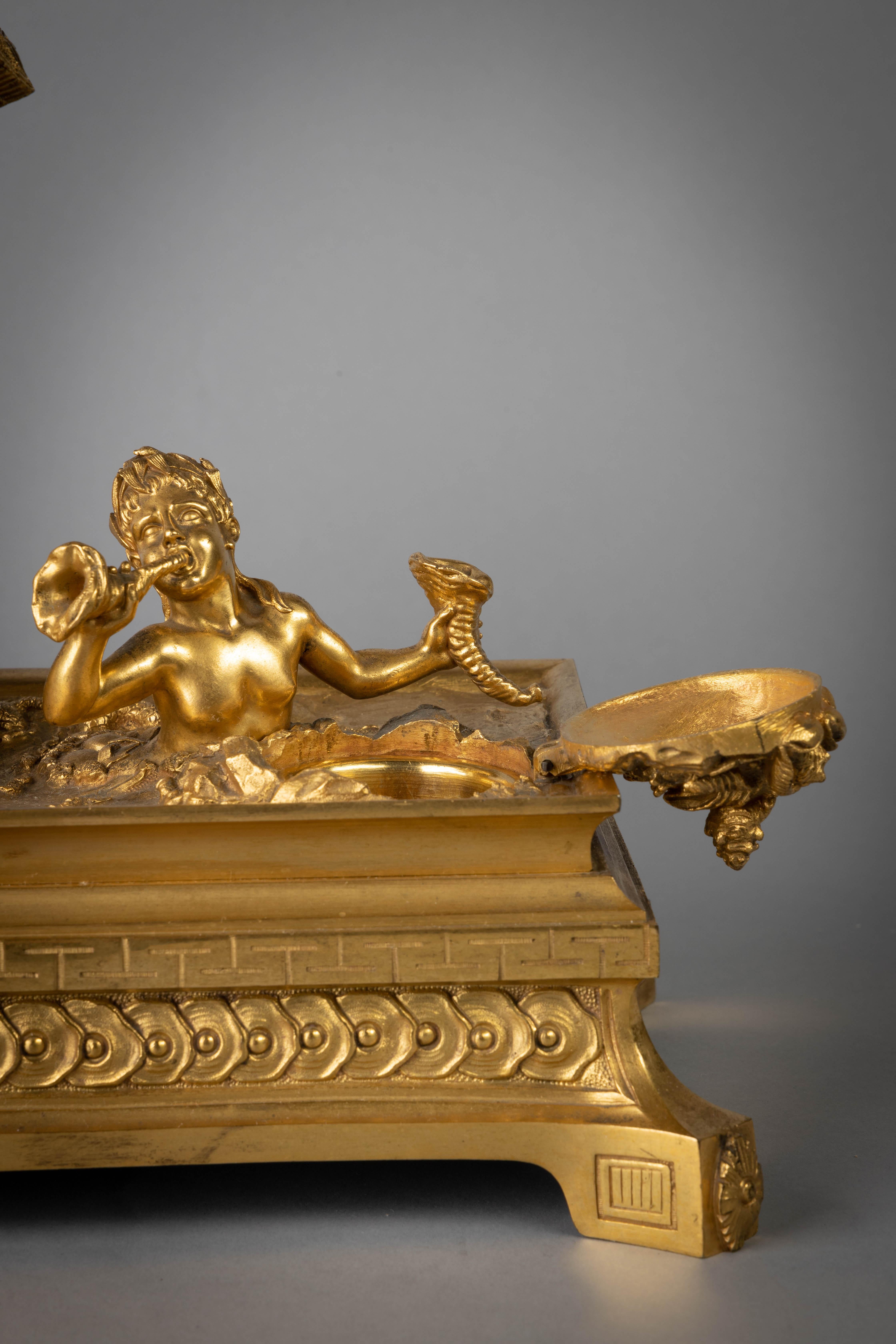 Fine XIX secolo Grande calamaio da marina francese in bronzo dorato, 1875 circa in vendita