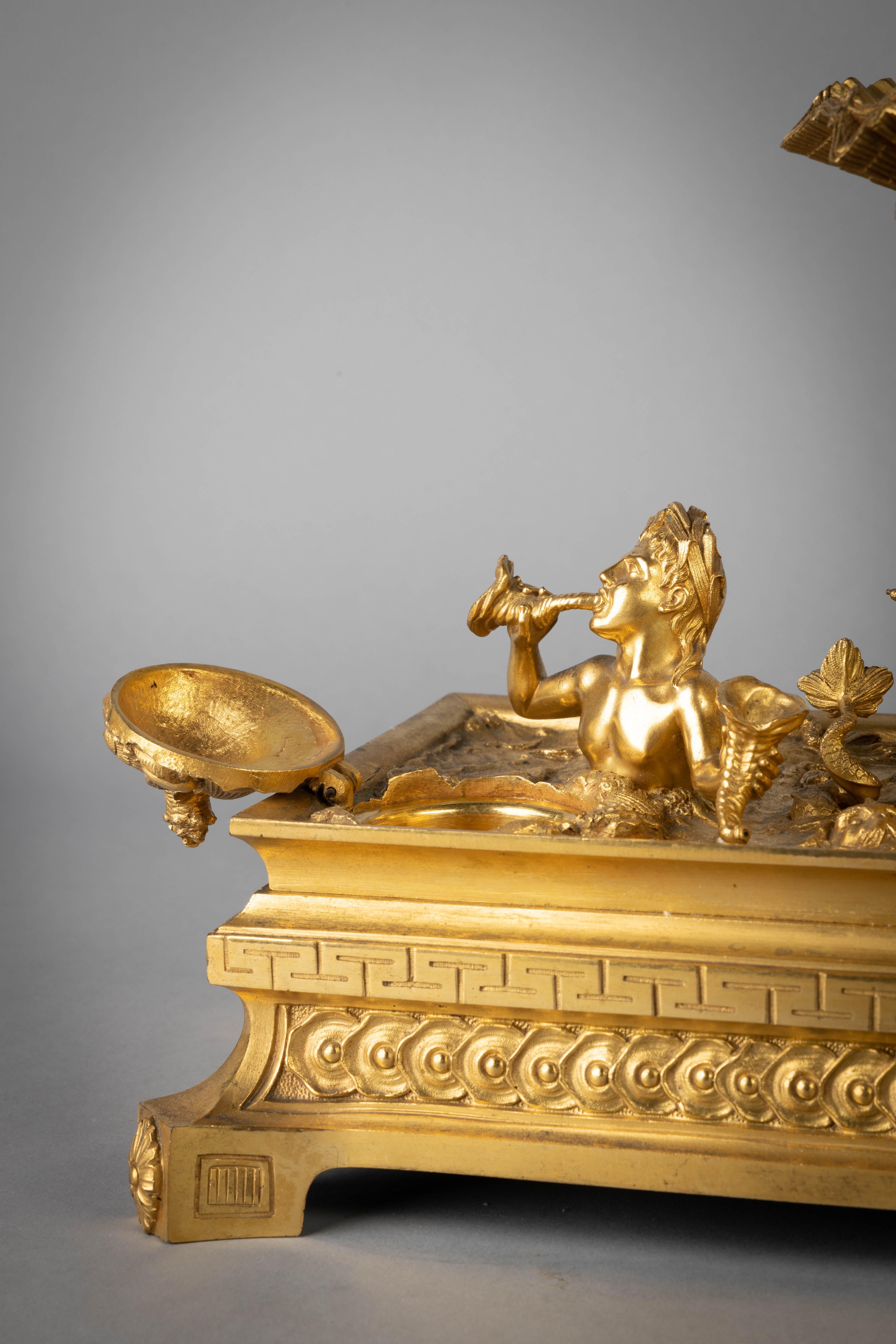 Großes französischer Tintenfass aus vergoldeter Bronze für die Marine, um 1875 im Angebot 1