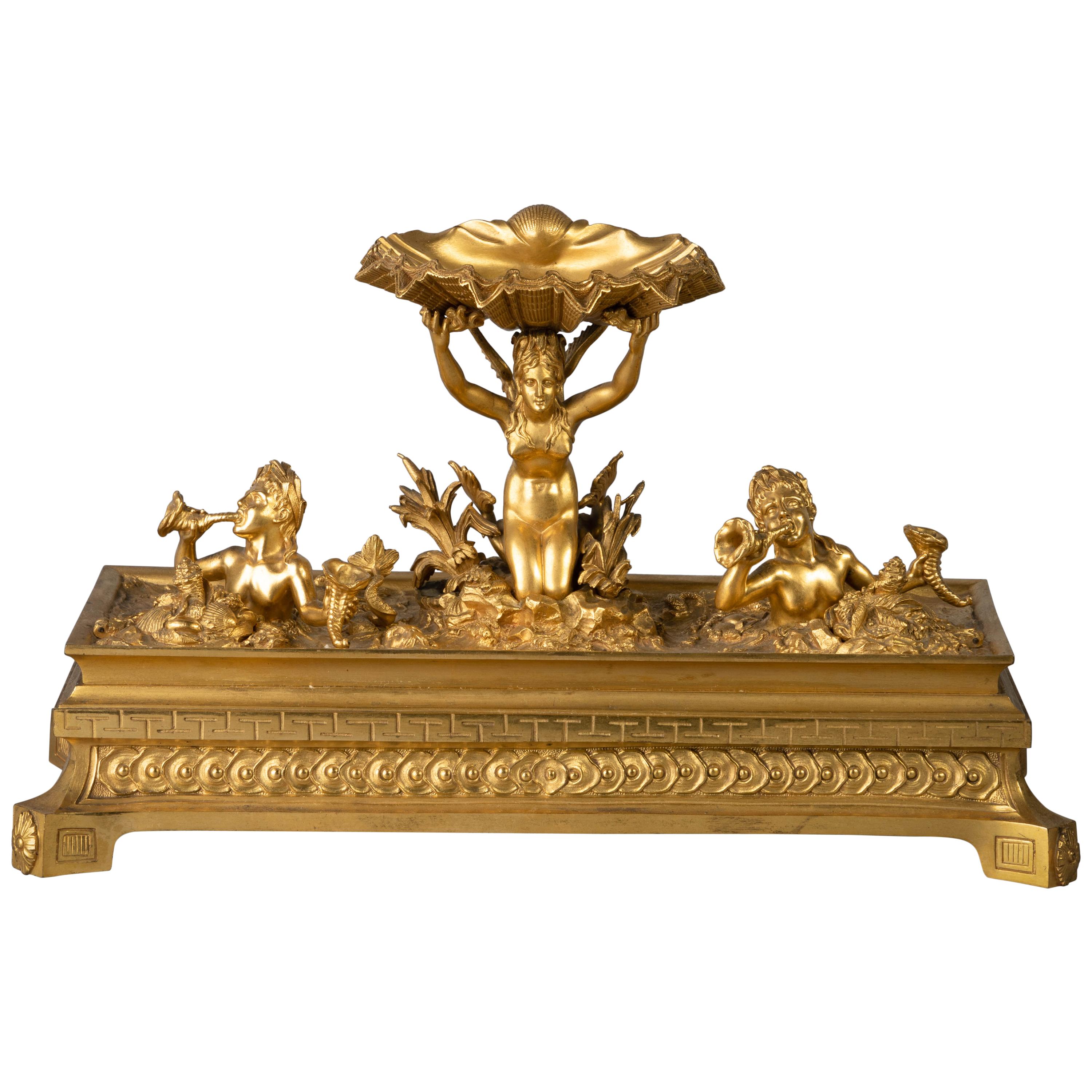 Large French Gilt Bronze Marine Inkstand, circa 1875 For Sale