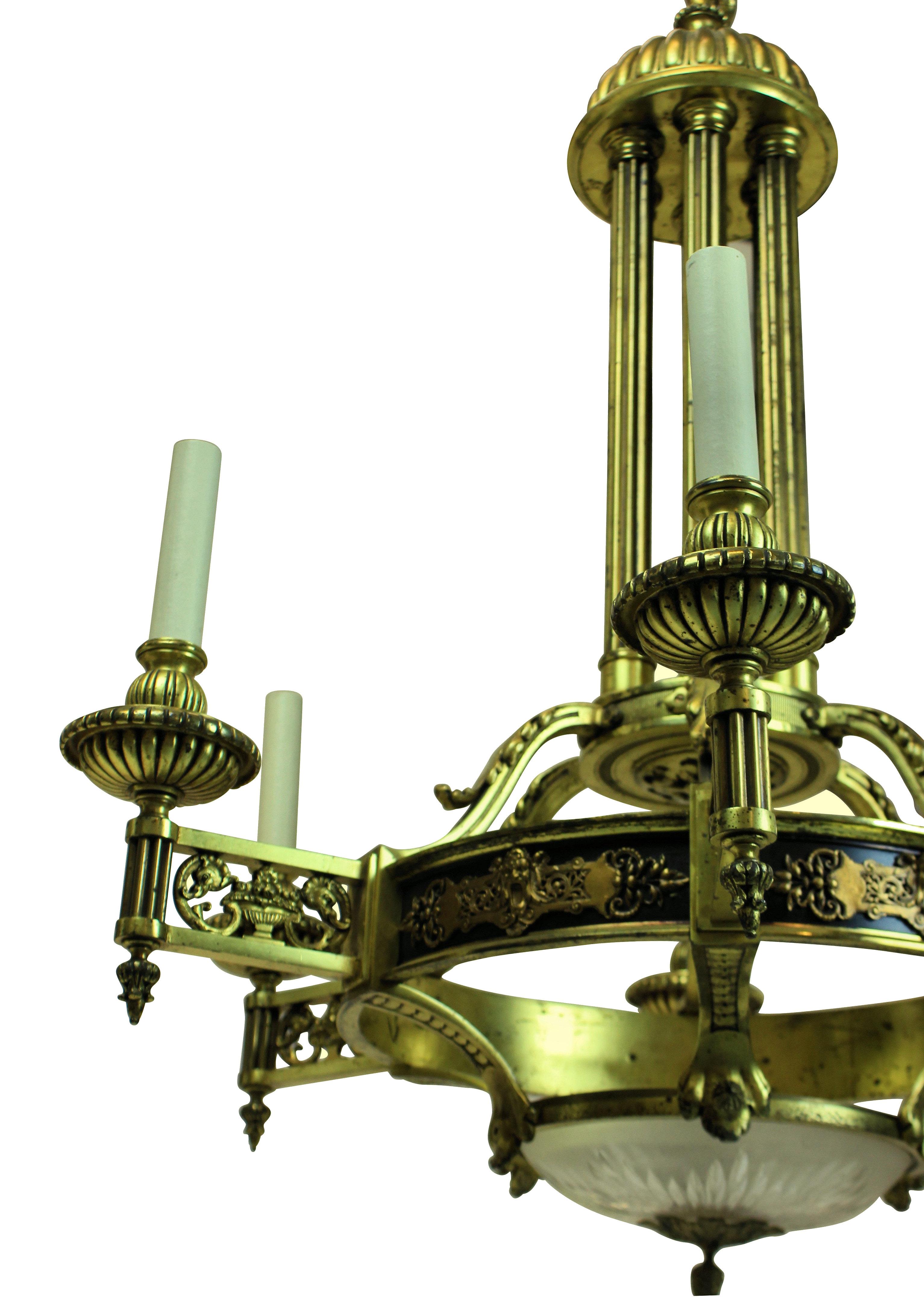 Large French Gilt Bronze Neoclassical Chandelier 1