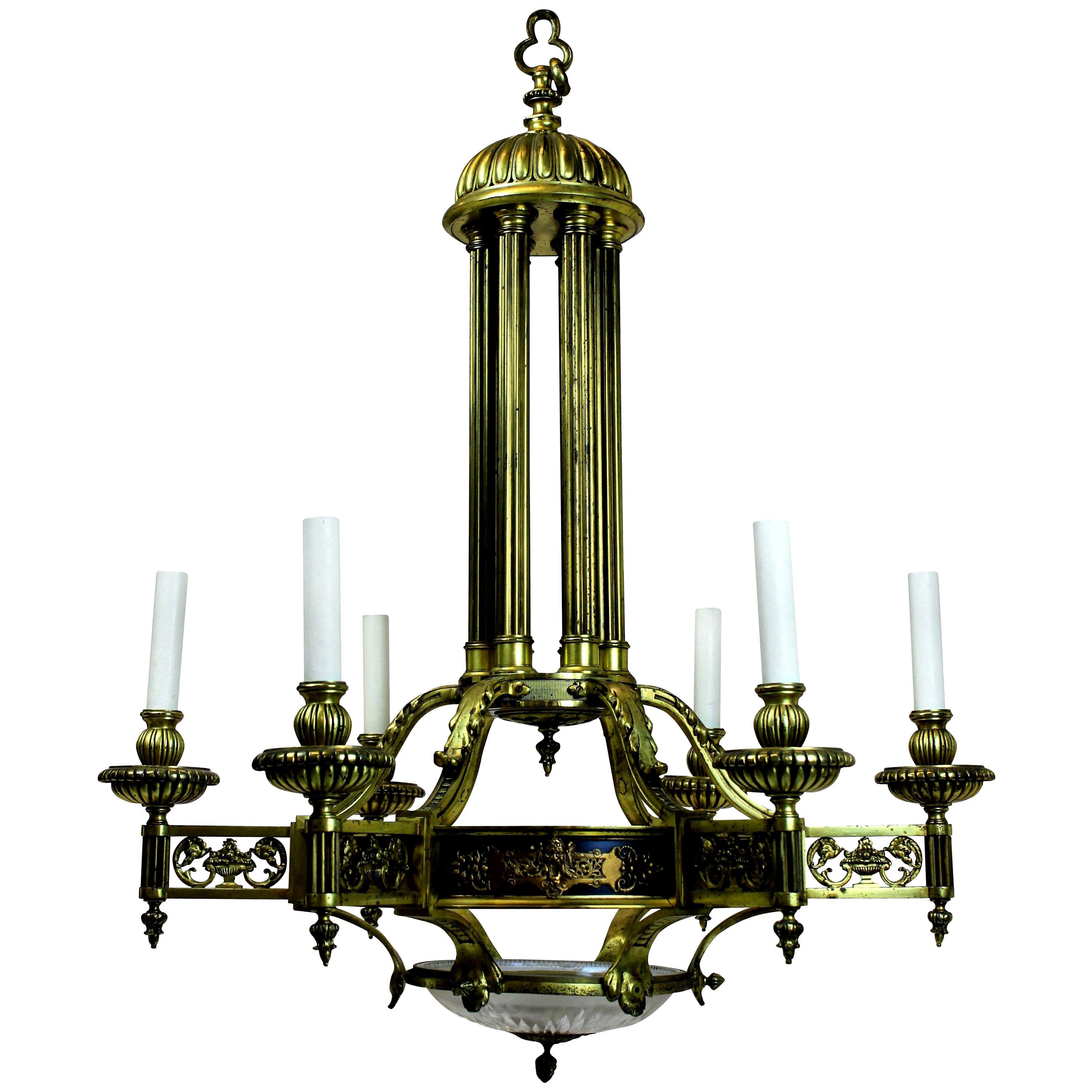 Large French Gilt Bronze Neoclassical Chandelier