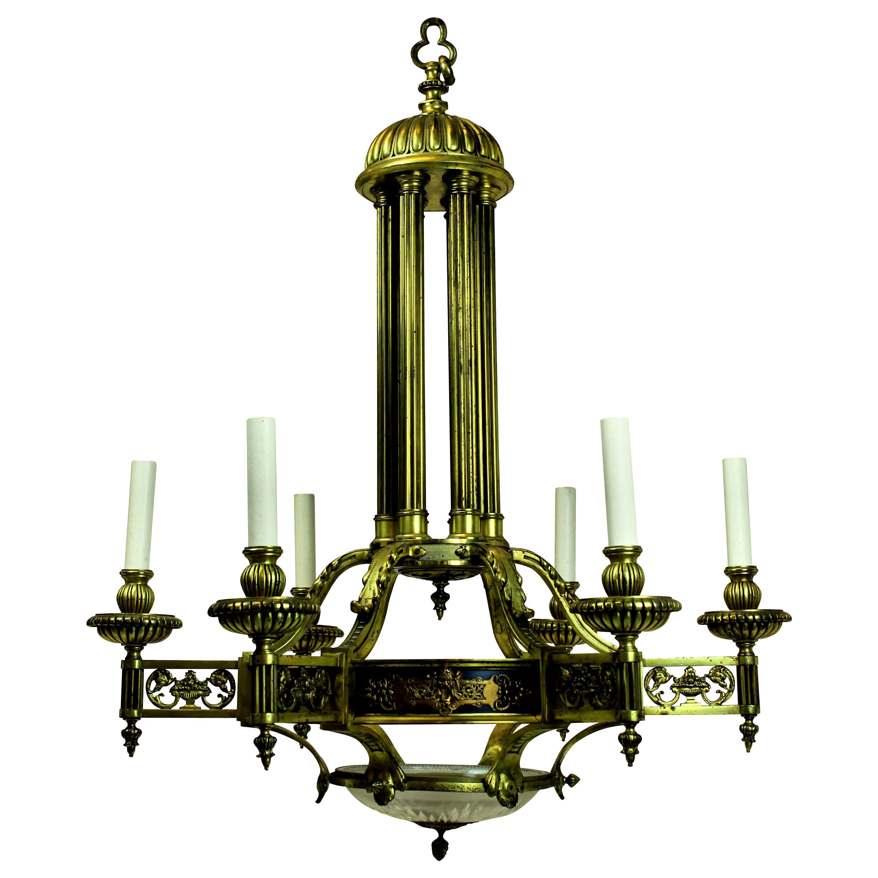 Large French Gilt Bronze Neoclassical Chandelier