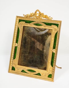 Large French Gilt Bronze Ormolu and Green Guilloche Enamel Picture Photo Frame