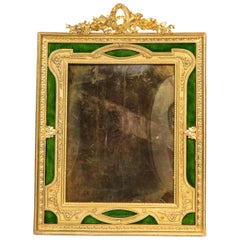 Antique Large French Gilt Bronze Ormolu and Green Guilloche Enamel Picture Photo Frame