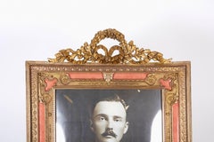 Large French Gilt Bronze Ormolu and Pink Guilloche Enamel Picture Photo Frame