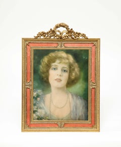 Large French Gilt Bronze Ormolu and Pink Guilloche Enamel Picture Photo Frame