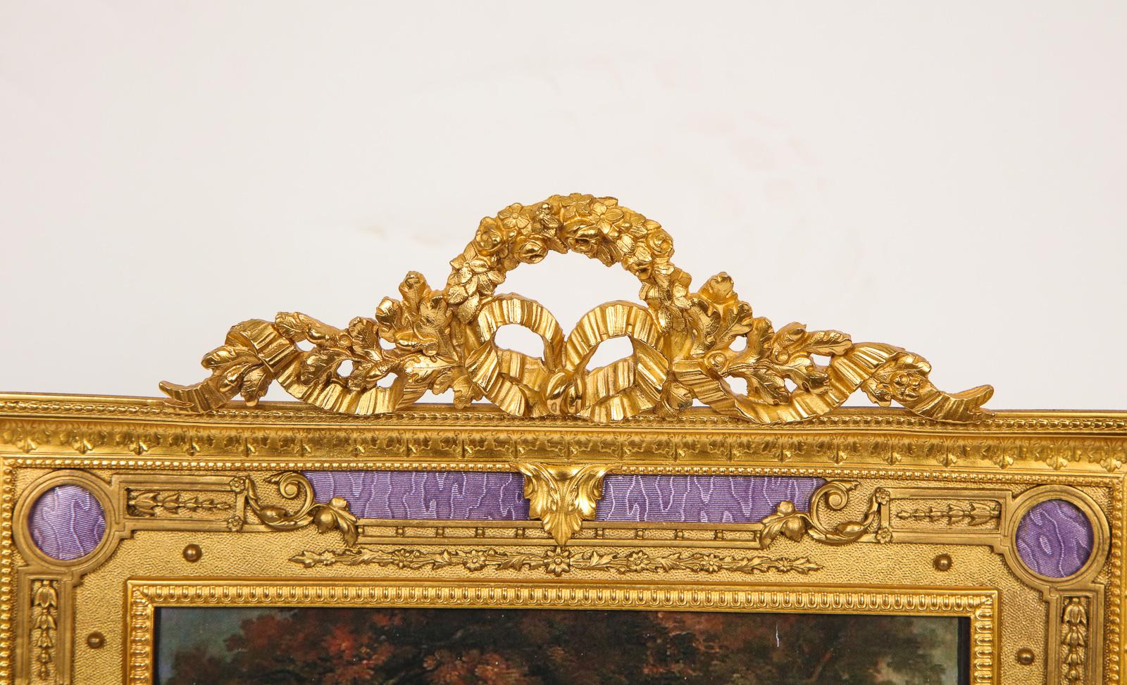 Large French Gilt Bronze Ormolu and Purple Guilloche Enamel Picture Photo Frame In Excellent Condition In New York, NY