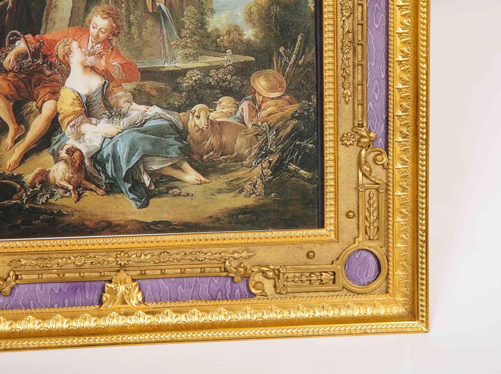 19th Century Large French Gilt Bronze Ormolu and Purple Guilloche Enamel Picture Photo Frame