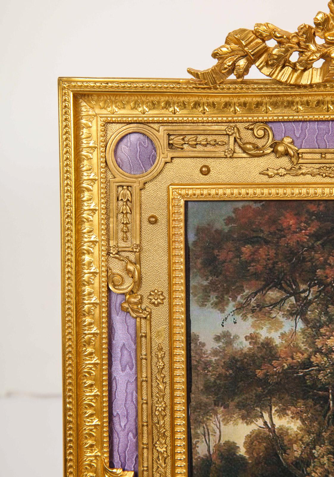 Large French Gilt Bronze Ormolu and Purple Guilloche Enamel Picture Photo Frame 2