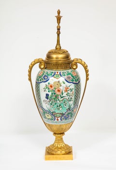 Large French Gilt-Bronze Ormolu-Mounted Chinese Famille-Verte Porcelain Vase