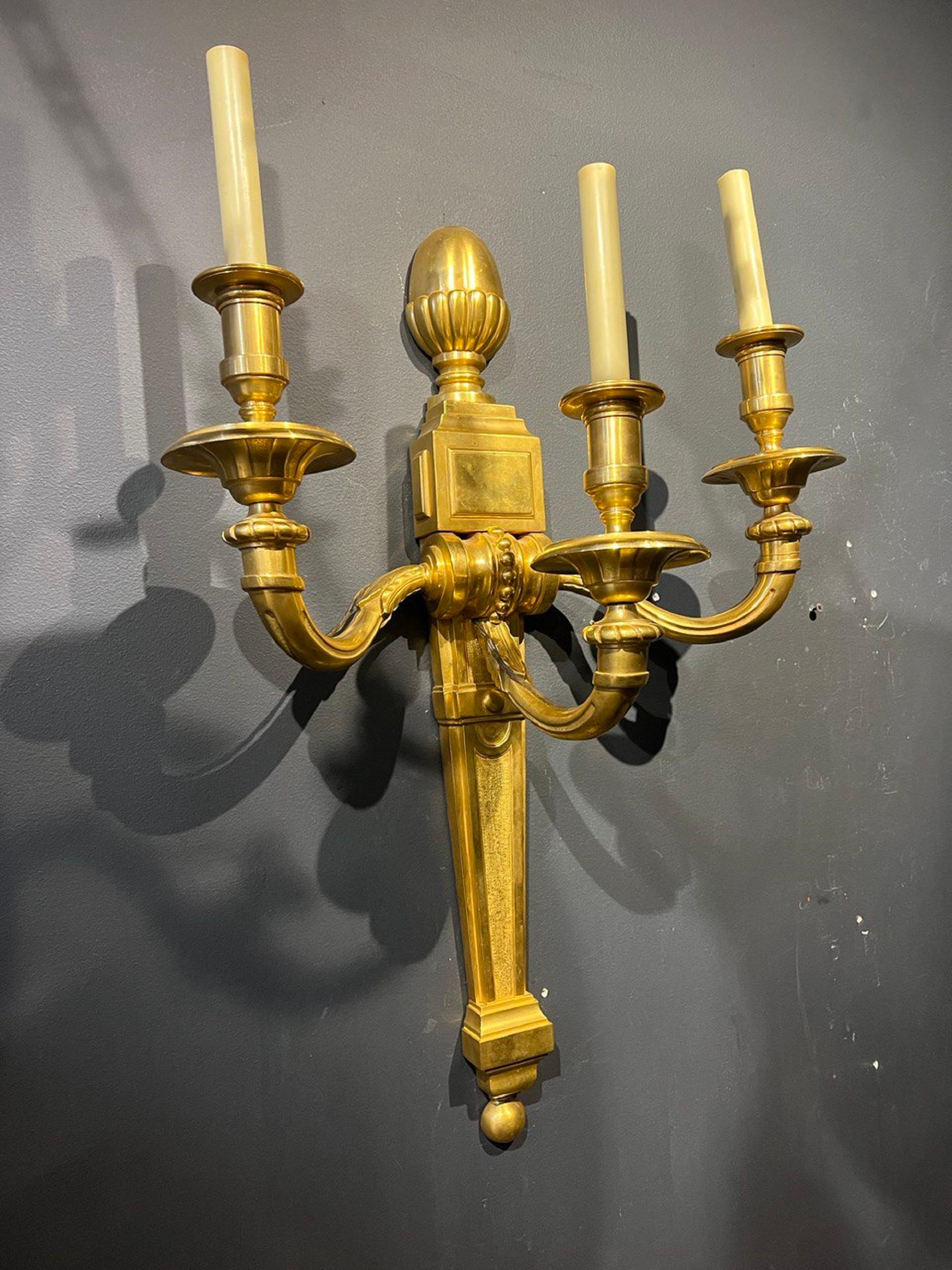 Large French Gilt Bronze Sconces In Good Condition In New York, NY