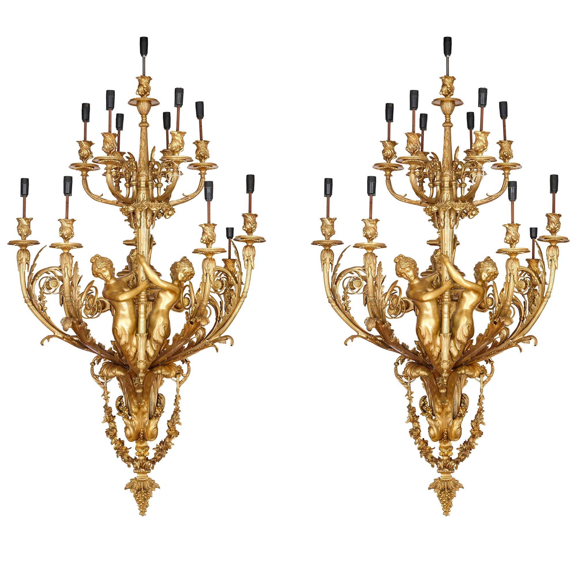 Large French Gilt Bronze Wall Sconces For Sale