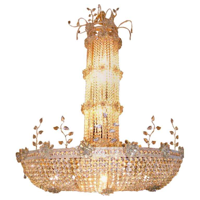 Large French Gilt Chandelier with Crystals