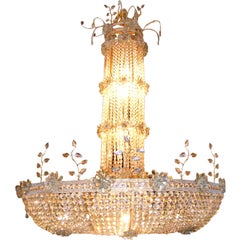 Large French Gilt Chandelier with Crystals