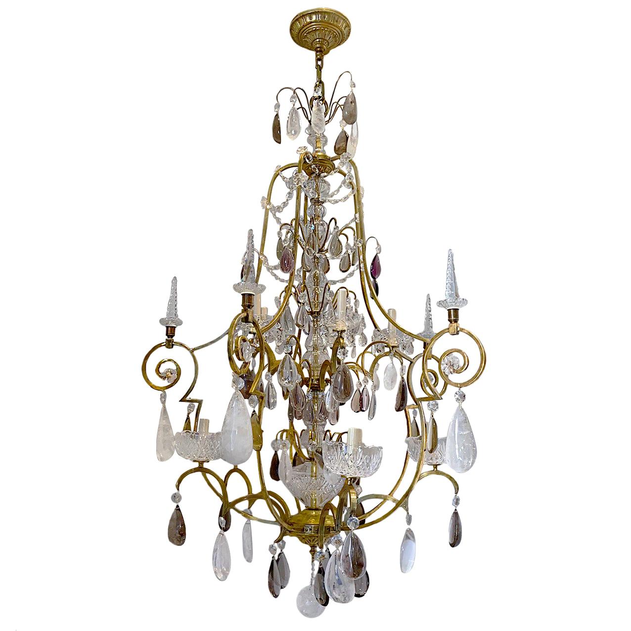 Large French Gilt Chandelier with Rock Crystal Pendants