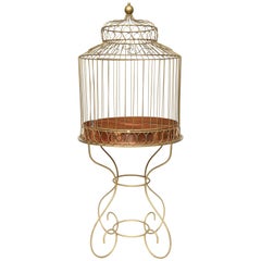 Mid-20th Century French Bird Cage on Stand-Gilt Metal and Copper