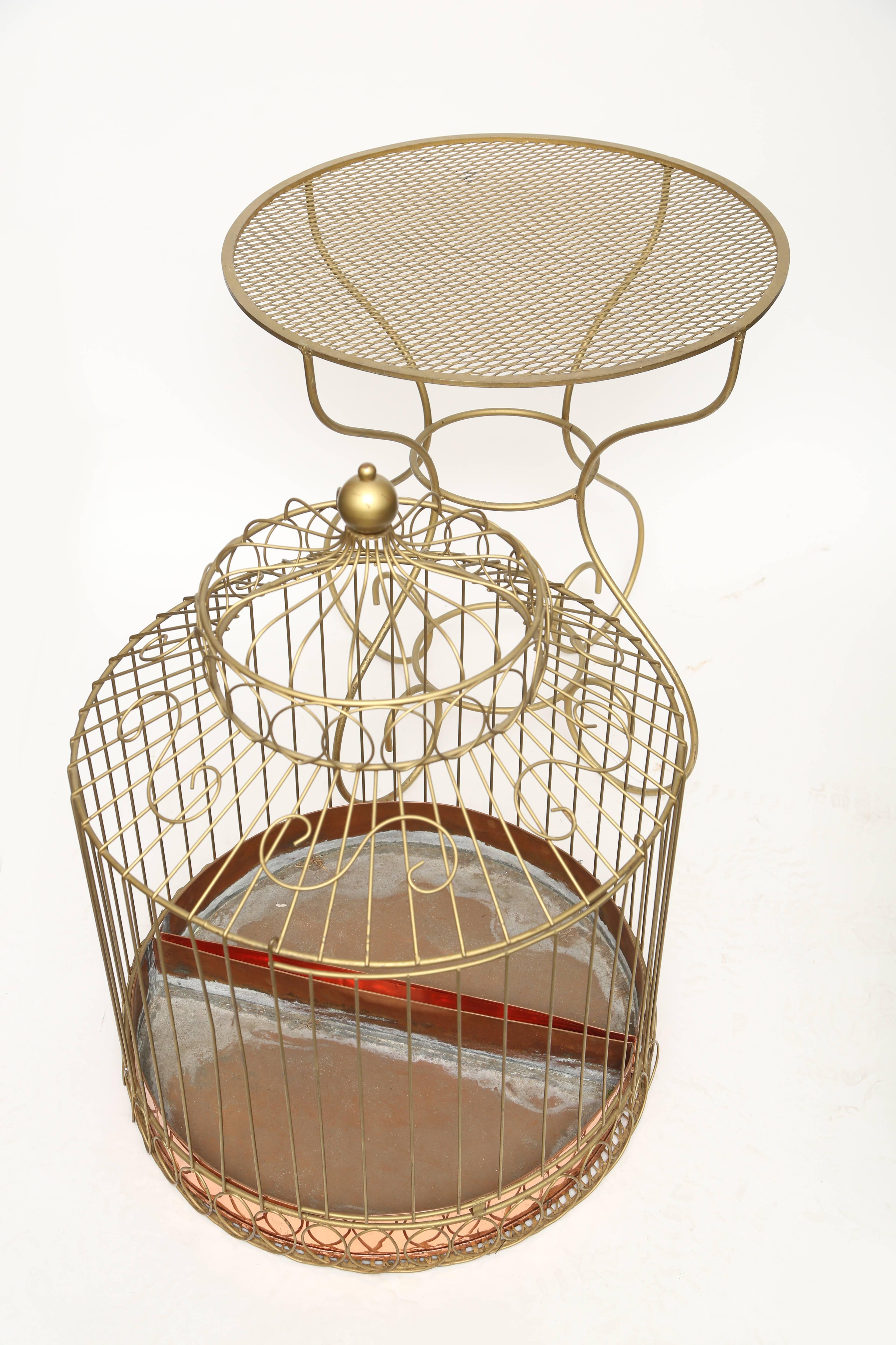 Mid-20th Century French Bird Cage on Stand-Gilt Metal and Copper 2