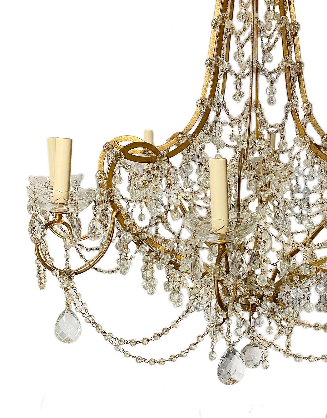 Italian Large French Gilt Metal Crystal Chandelier For Sale