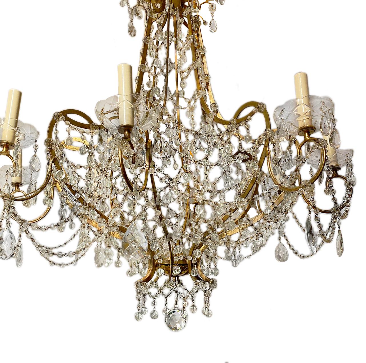 Large French Gilt Metal Crystal Chandelier In Good Condition For Sale In New York, NY