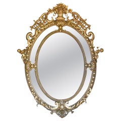 Large French Gilt Mirror Oval Cherub Frame Louis XVI