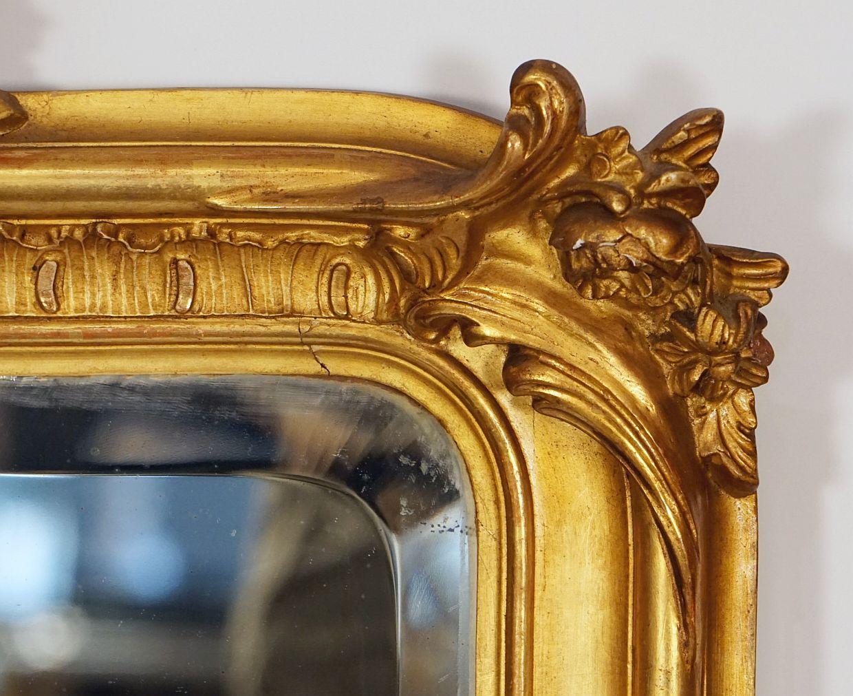 Großer französischer vergoldeter Pfeilerspiegel aus dem 19. Jahrhundert (H 56 x W 37) im Angebot 11