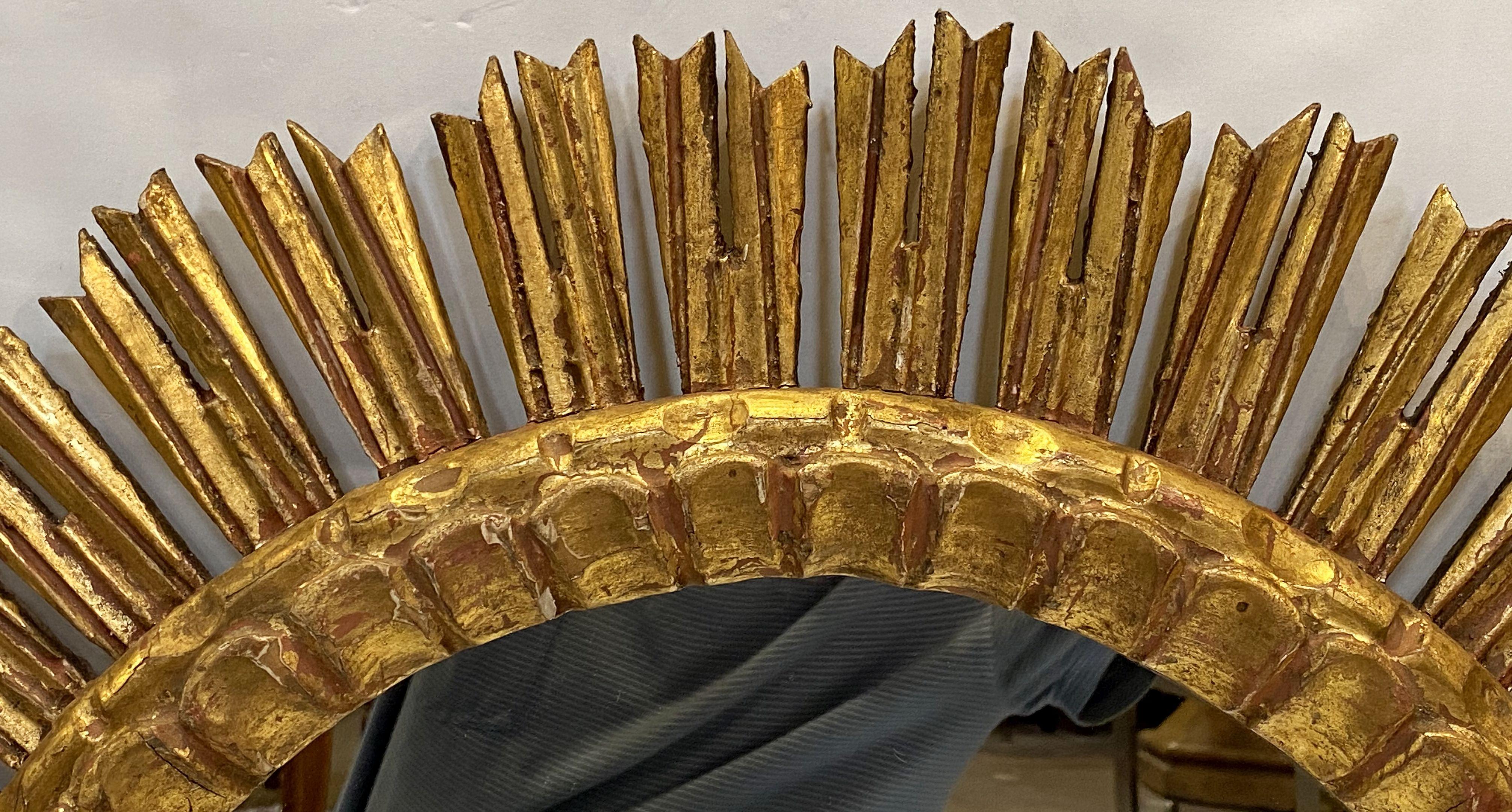 20th Century Large French Gilt Starburst or Sunburst Mirror (Diameter 24 1/4)