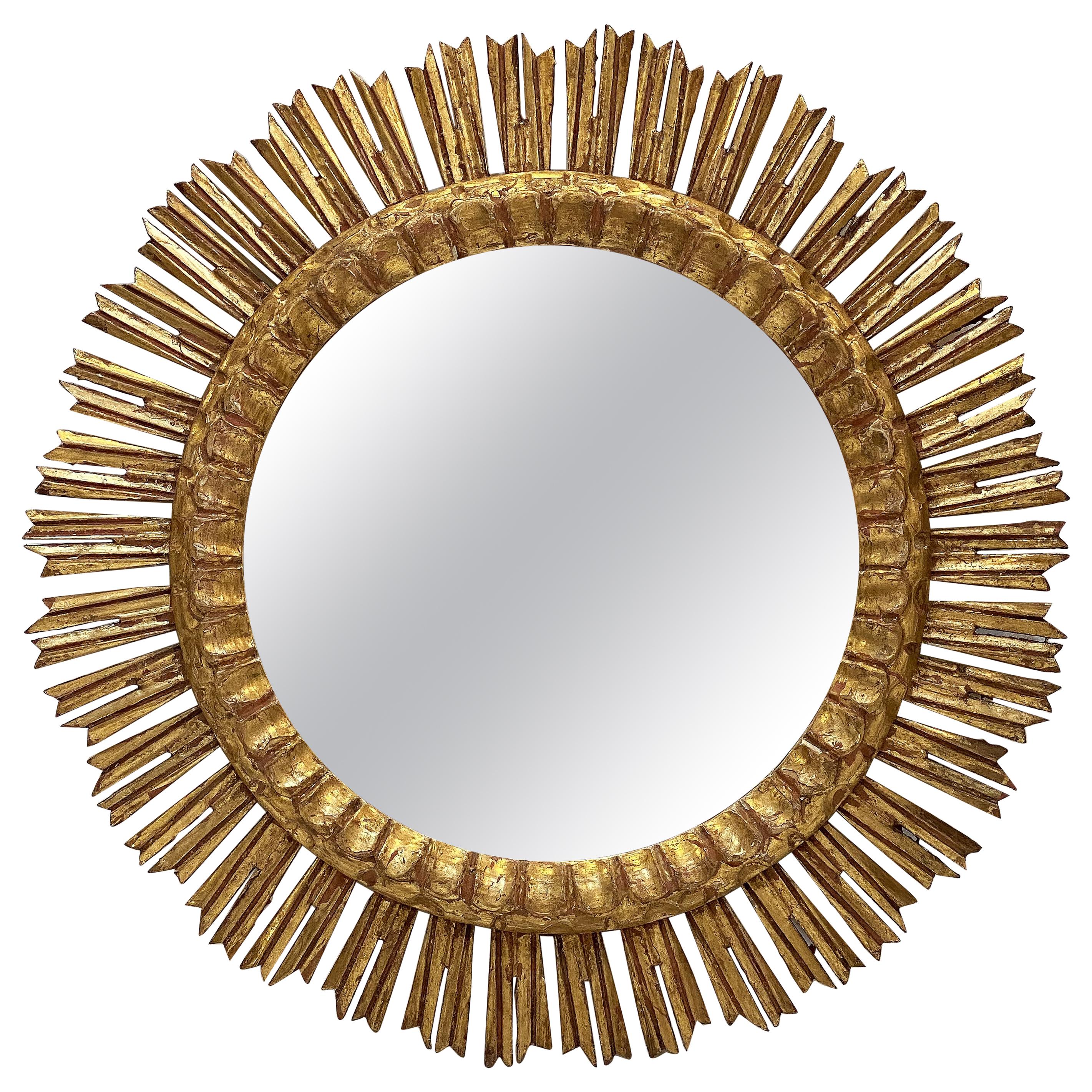 Large French Gilt Starburst or Sunburst Mirror (Diameter 24 1/4)
