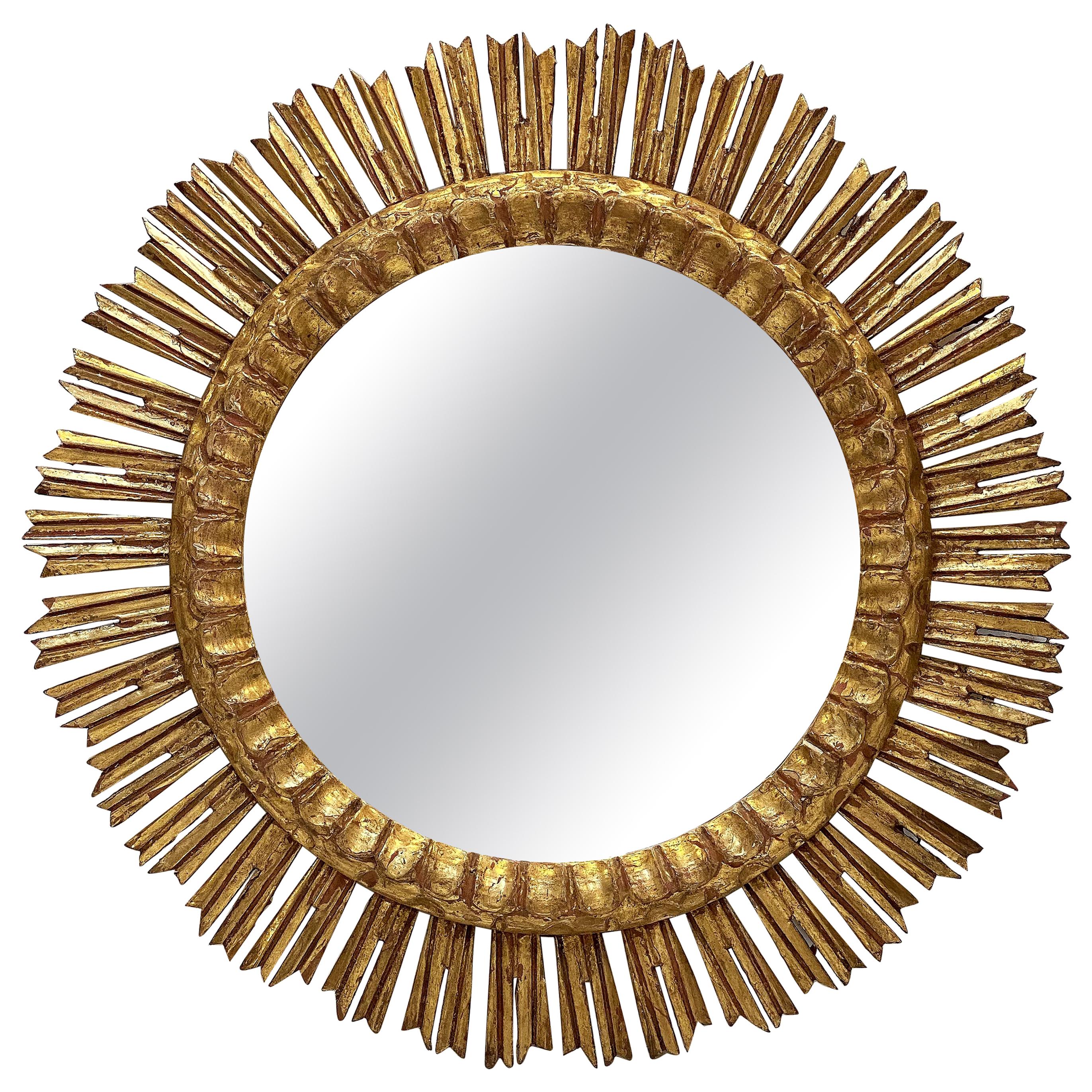 Large French Gilt Starburst or Sunburst Mirror (Diameter 24 1/4)
