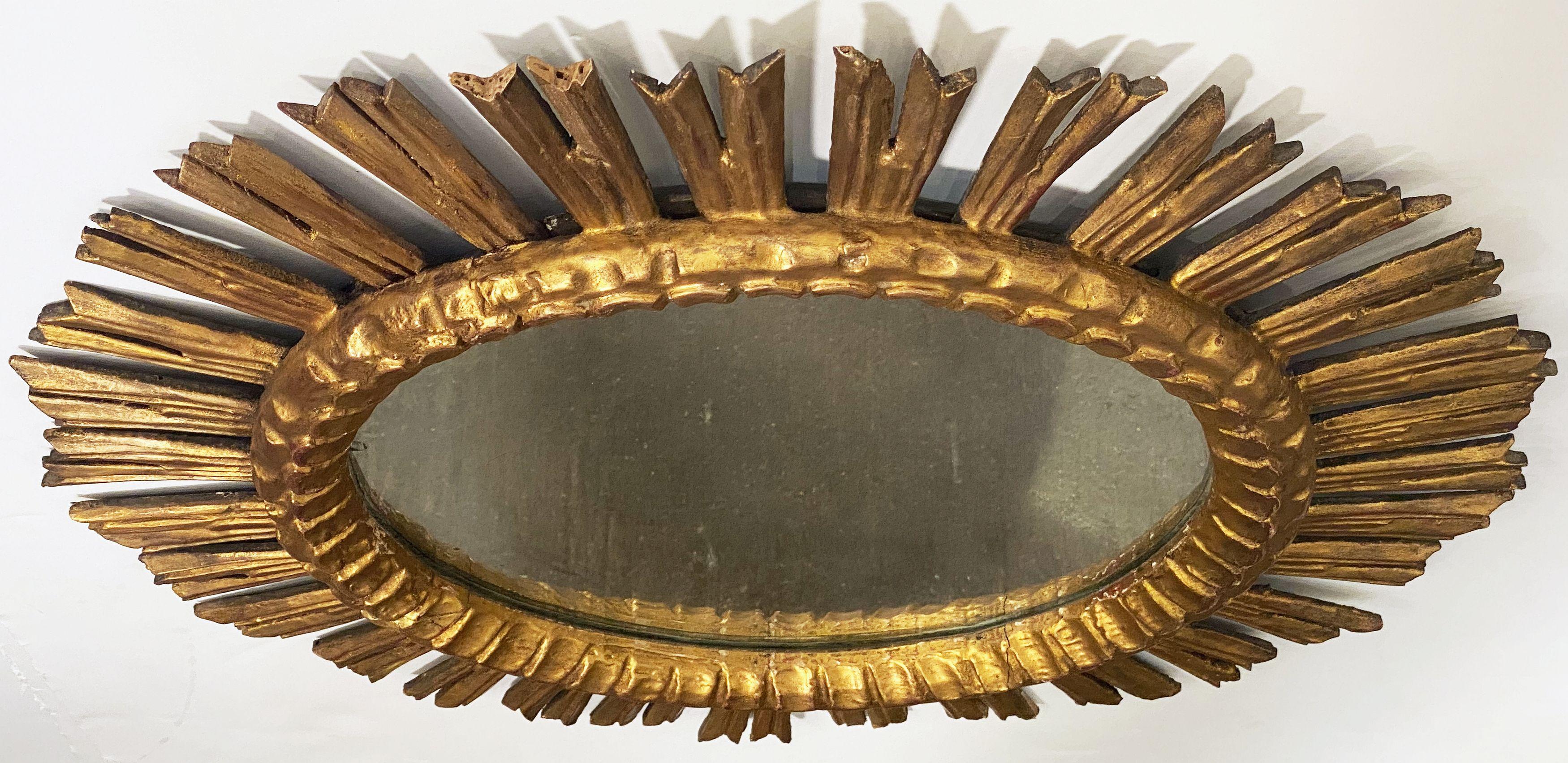 Mid-Century Modern Large French Gilt Starburst or Sunburst Mirror (Diameter 25) For Sale