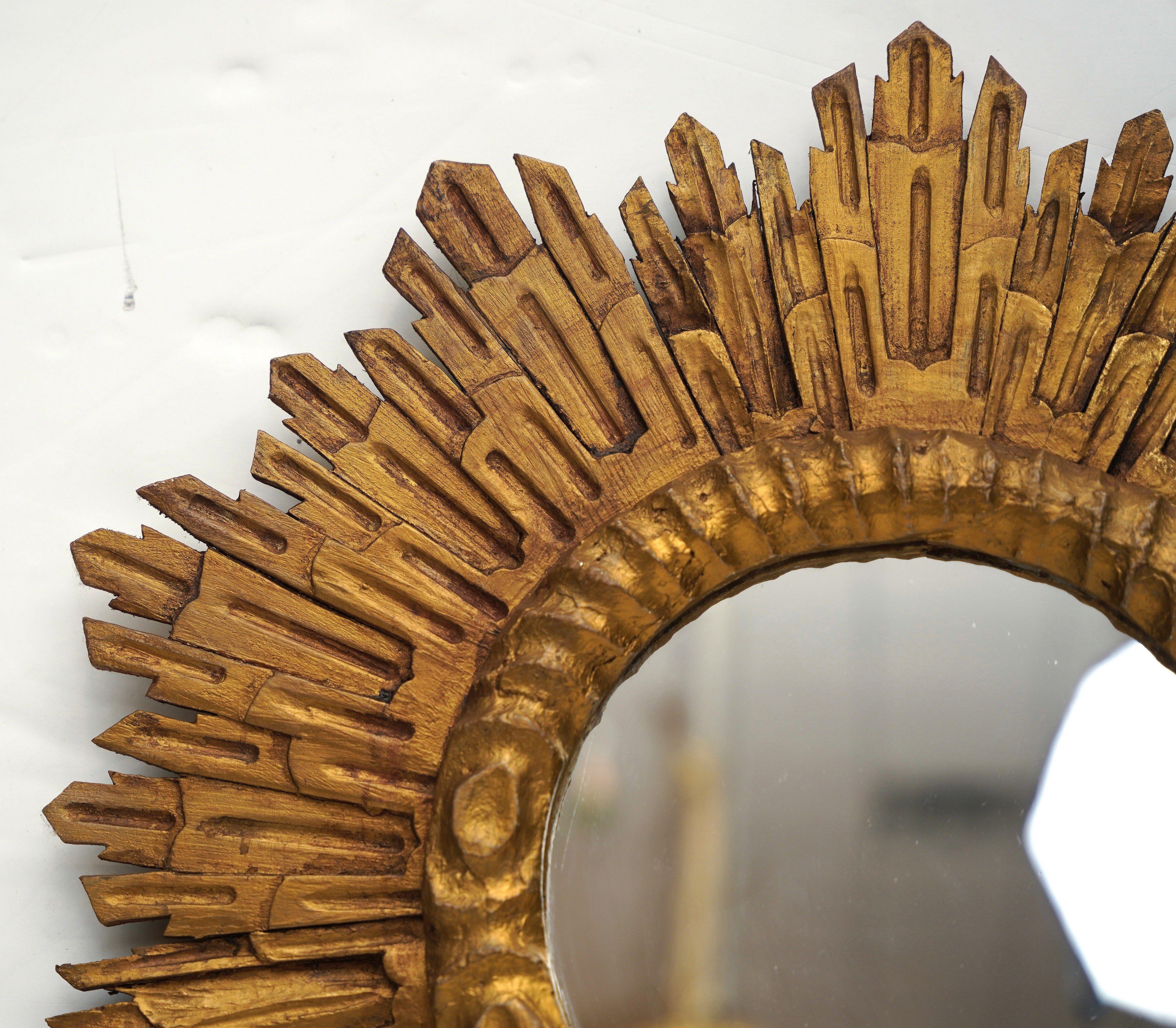 Glass Large French Gilt Starburst or Sunburst Mirror (Diameter 27 1/2) For Sale