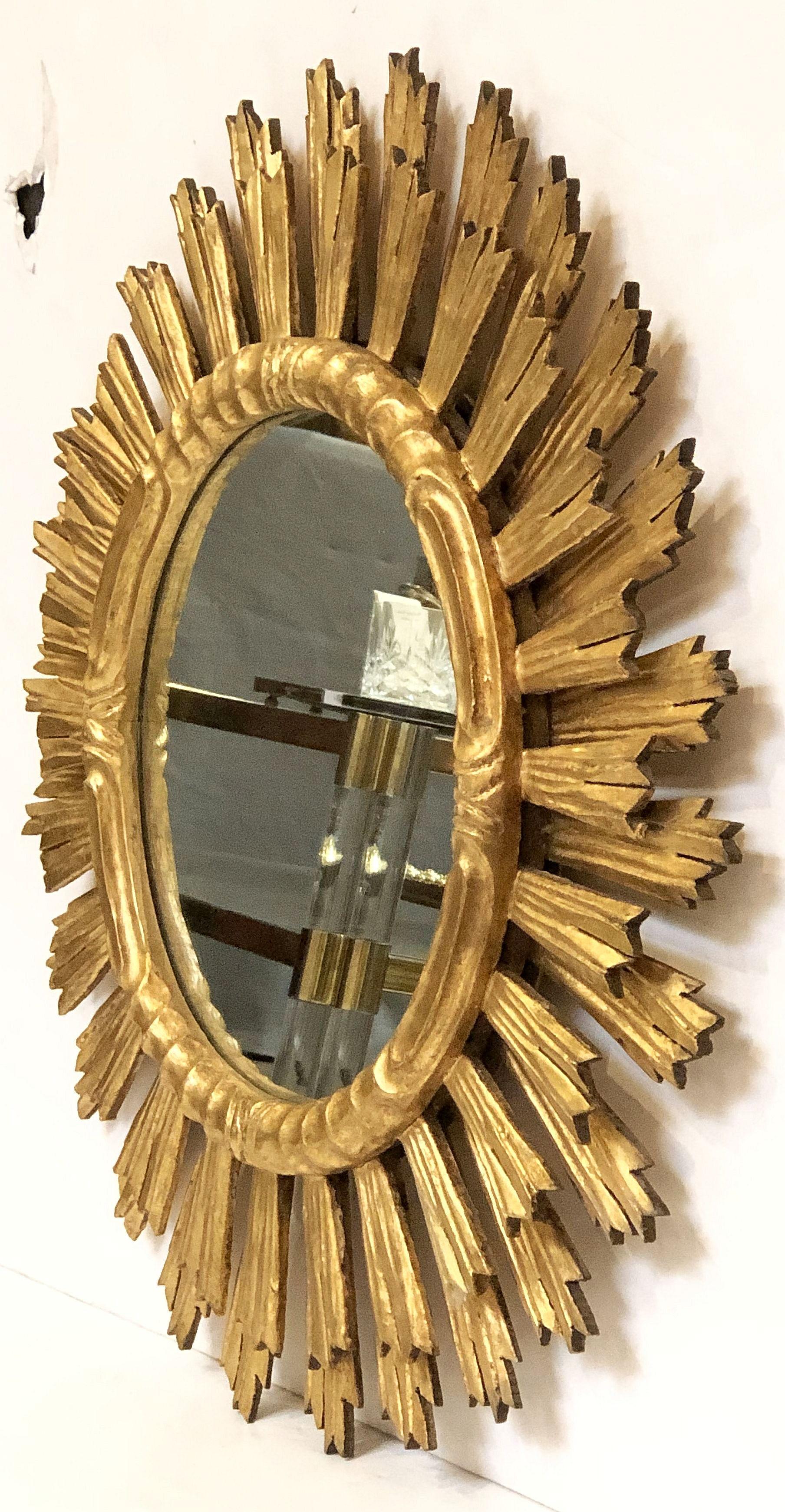 20th Century Large French Gilt Starburst or Sunburst Mirror (Diameter 29)