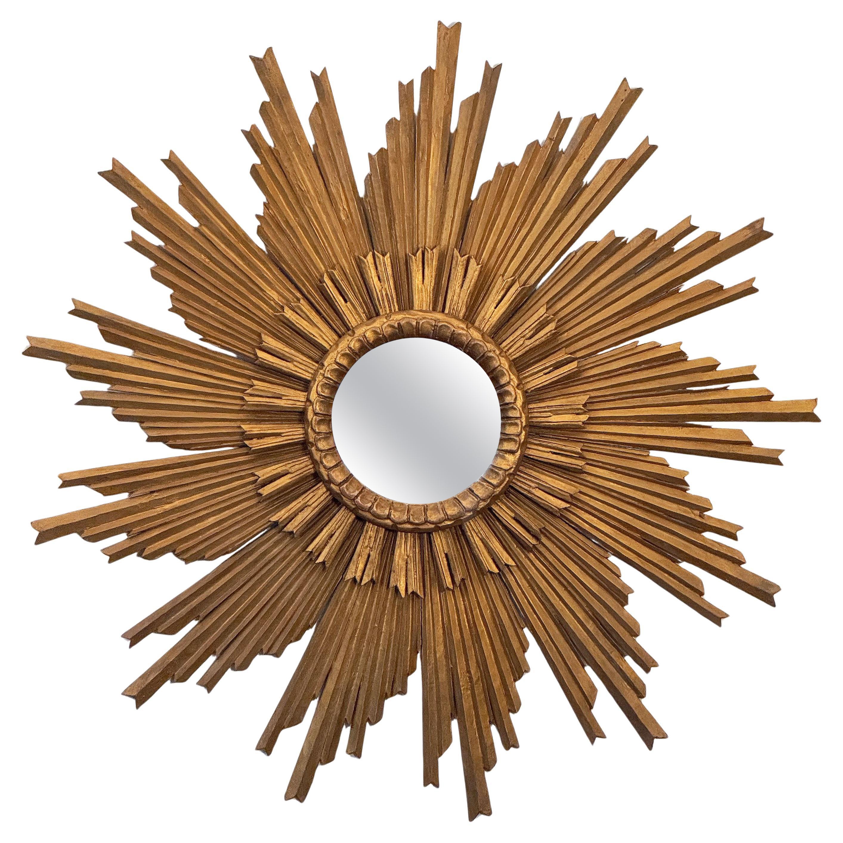 Large French Gilt Starburst or Sunburst Mirror (Diameter 45 1/2)