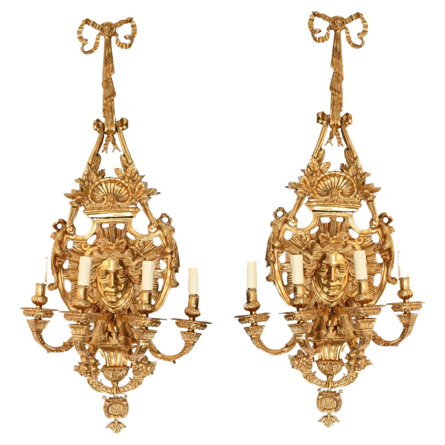 Large French Gilt Wall Lights Empire Sconces Ormolu