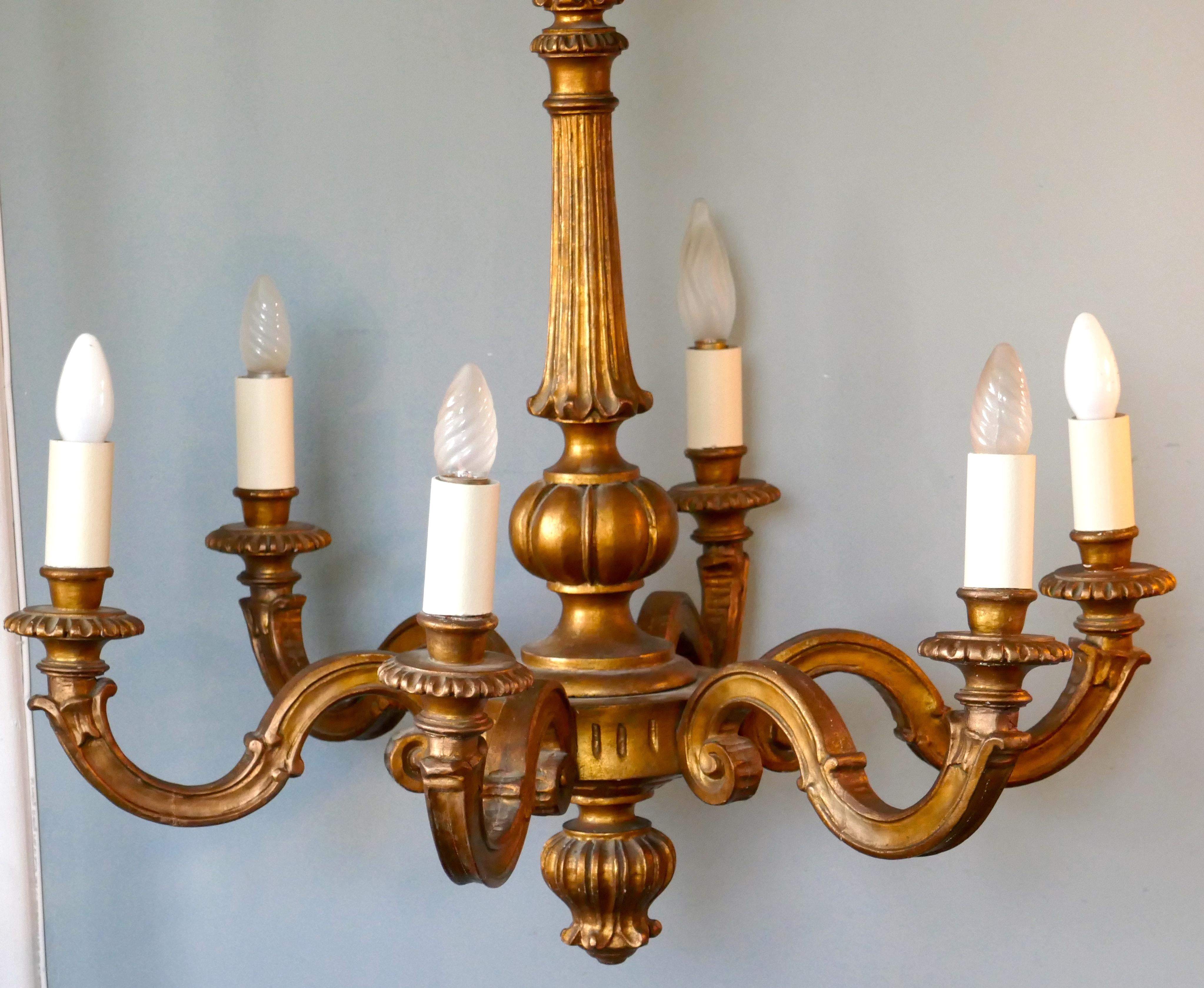 Large French Giltwood 6-Branch Rococo Chandelier 3
