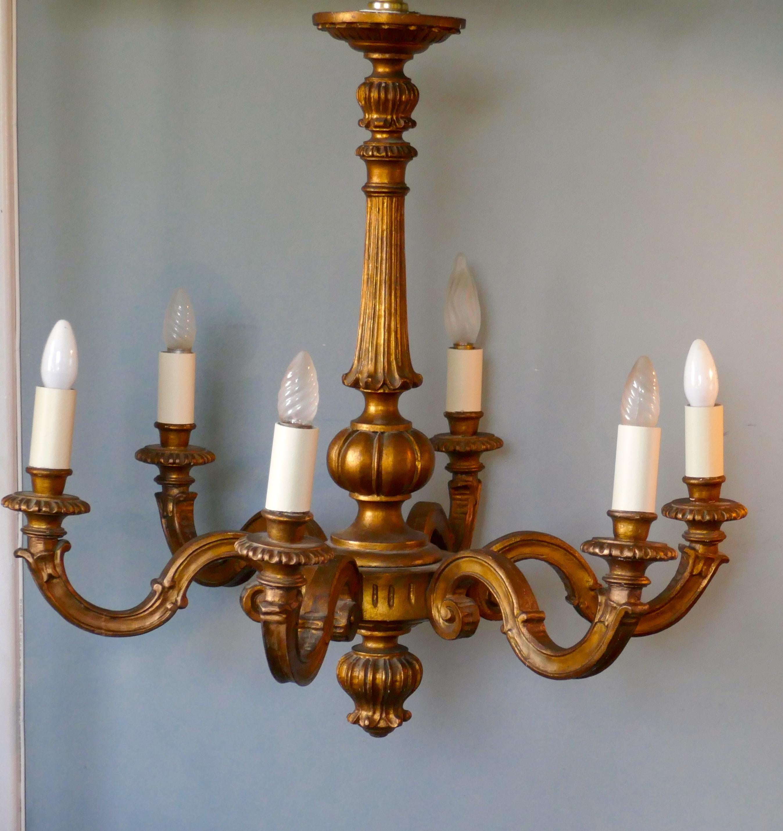 Large French Giltwood 6-Branch Rococo Chandelier 4