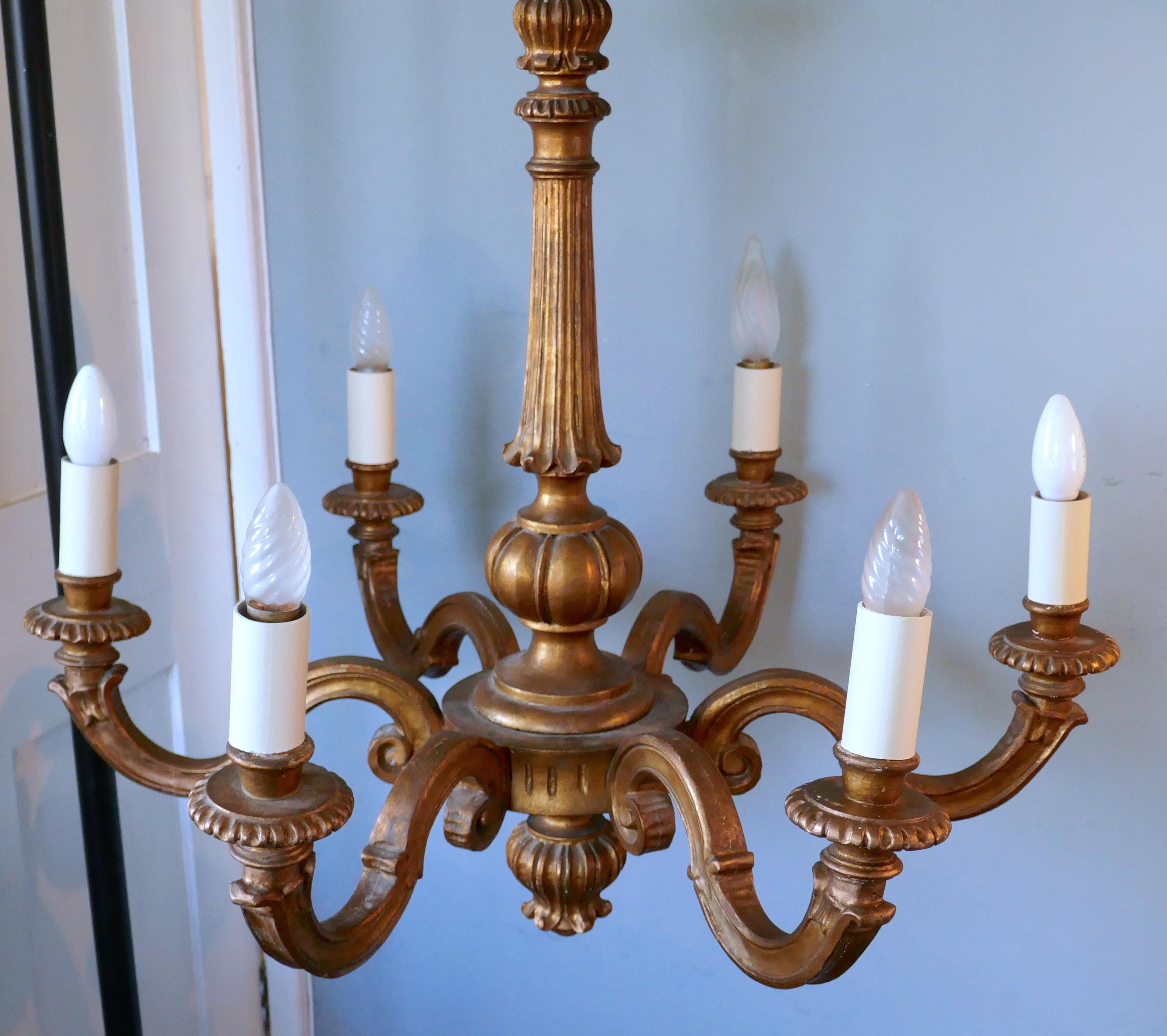Large French Giltwood 6-Branch Rococo Chandelier 2