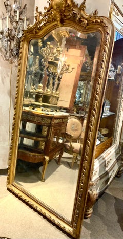 Large French Giltwood Louis XV-Style Mirror with Beveled Plate, 18th C