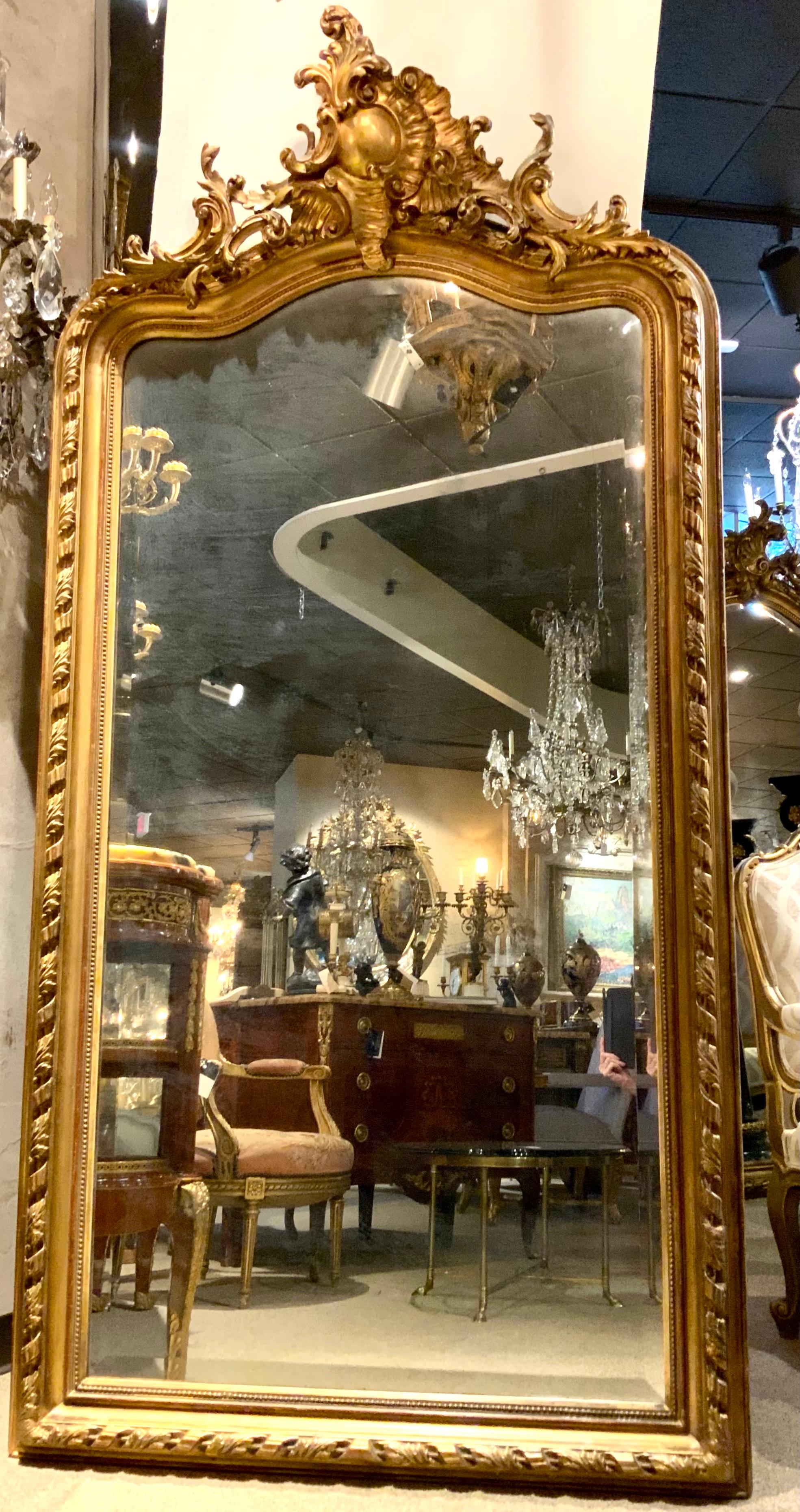 Large French Giltwood Louis XV-Style Mirror with Beveled Plate, 18th C For Sale 3