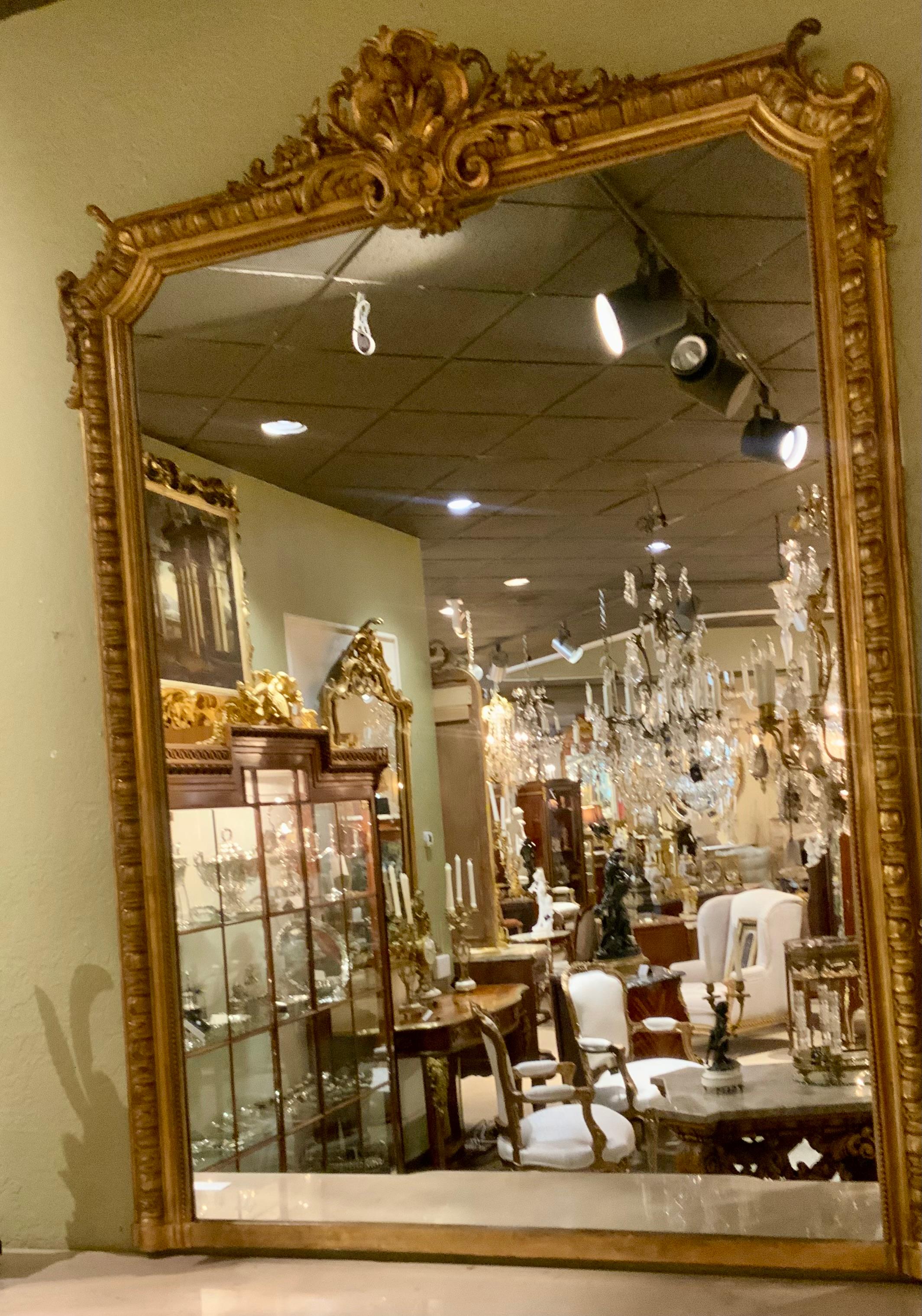 Gilt Large French giltwood mirror Belle Epoque 19 th century For Sale