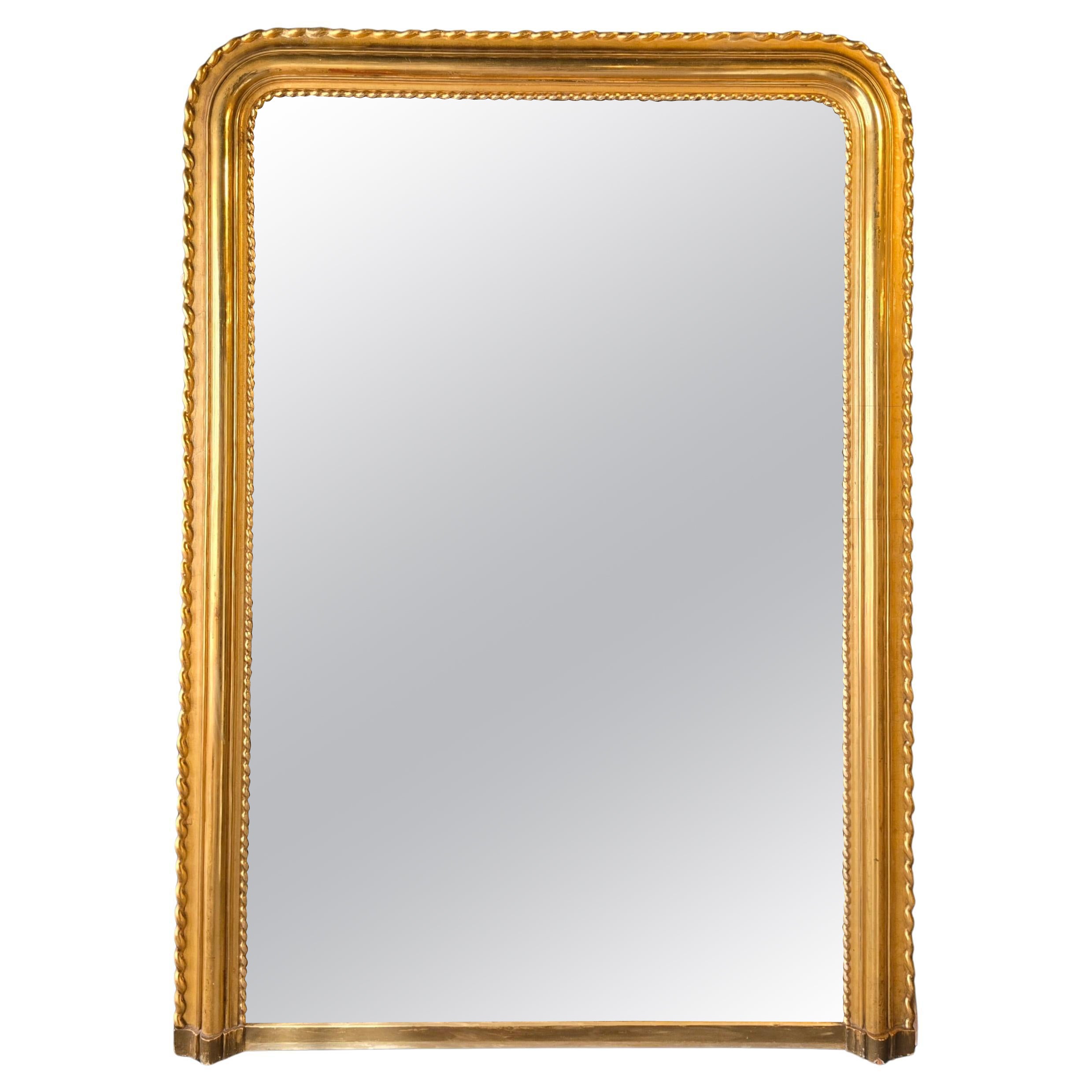 Grande specchio francese in legno dorato in vendita