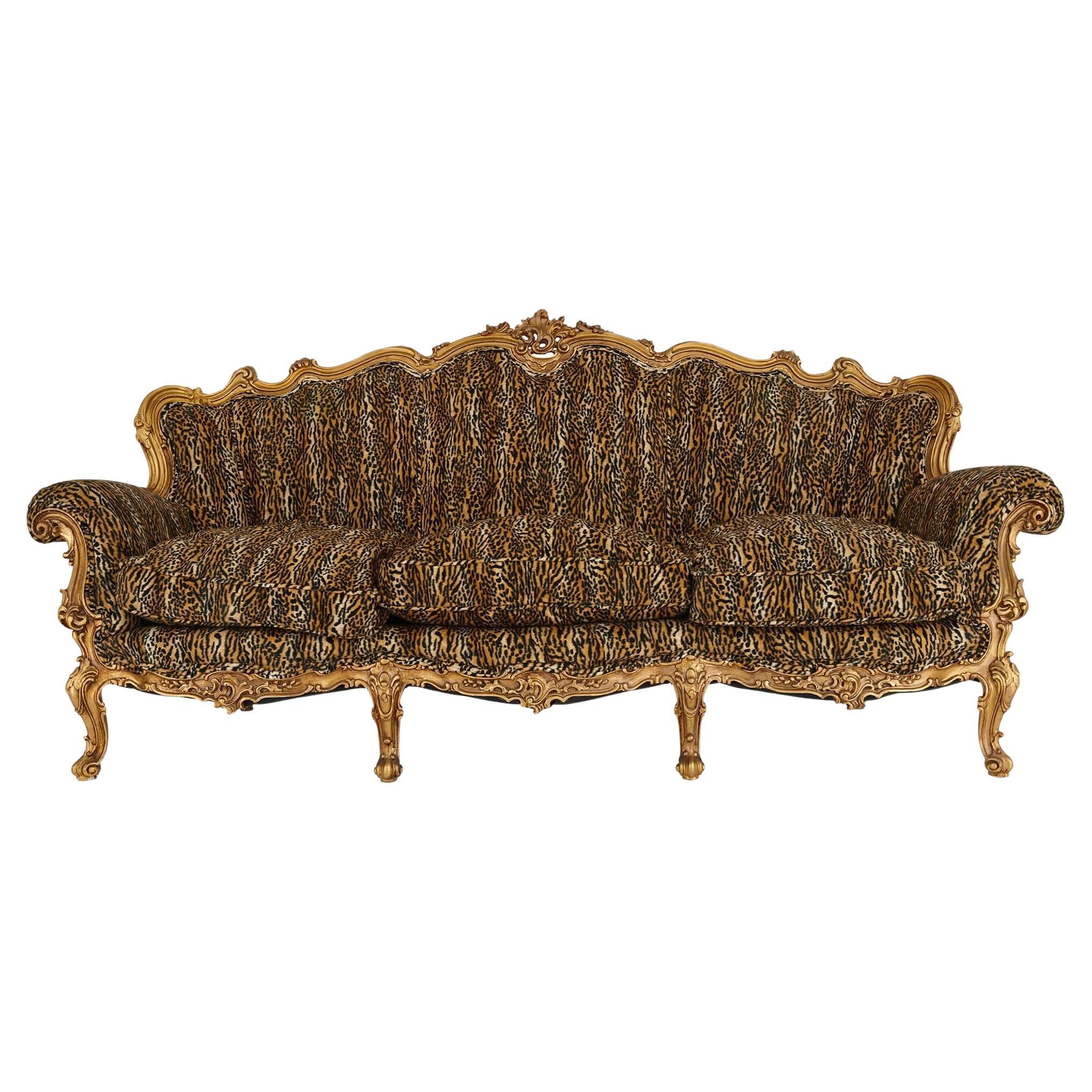 Large French Giltwood Ornate Antique Sofa For Sale